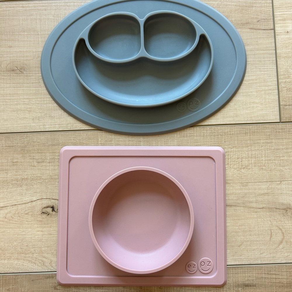 EZPZ Kids Silicone Placemat and Bowl Set - Pink and Gray